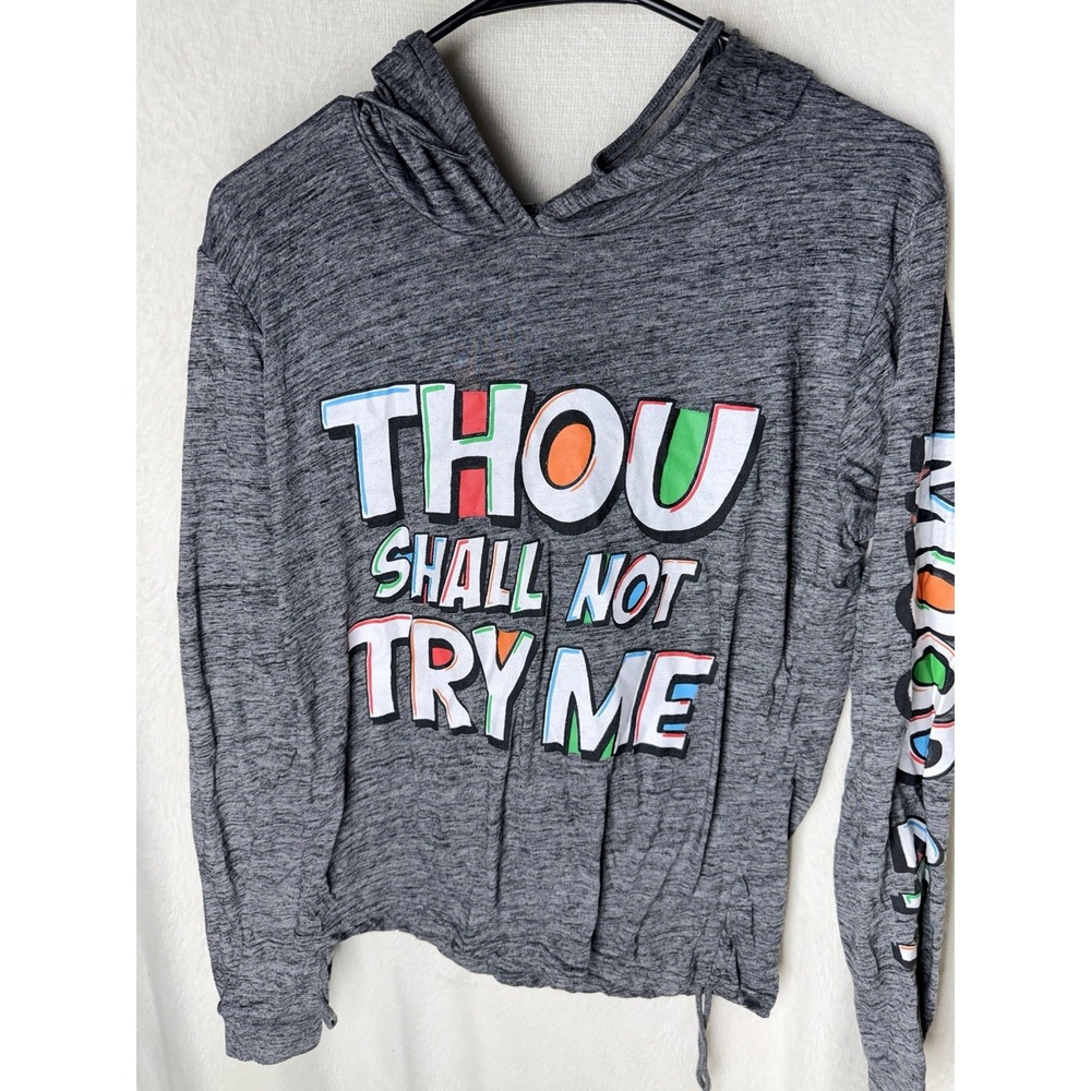 On Fire Hoodie Womens L Gray Thou Shall Not Try Me Mood 24:7 Cowl Neck Top